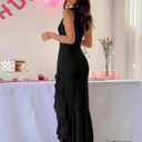 BORIFLORS Women's Elegant Bodycon Ruched Maxi Cocktail Dress Mesh Sleeveless Mermaid Ruffle Beach Wedding Guest Long Dresses (Black, M)