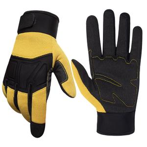4 x RIGWARL Upgraded Work Gloves Men with Wear-resistant Rubber Patch on Palm, Gardening Gloves Thickened Padding for Protection, Safety Work Gloves Women Tear resistant for yard, Mechanics, Construction (Large, Premium Yellow- (95% Wear-resistant))