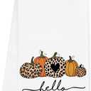 2 x Hello Pumpkin Fall Kitchen Towels Gifts for Women Men, Farmhouse Pumpkin Decor Dish Towels, Autumn Hand Towels Decoration for Bathroom, (16x24 inches)
