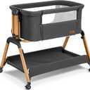 Bassinet Bedside Sleeper, Rocking Bassinets with Comfy Mattress and Wheels for Newborn, 5-Height Adjustable (Black)