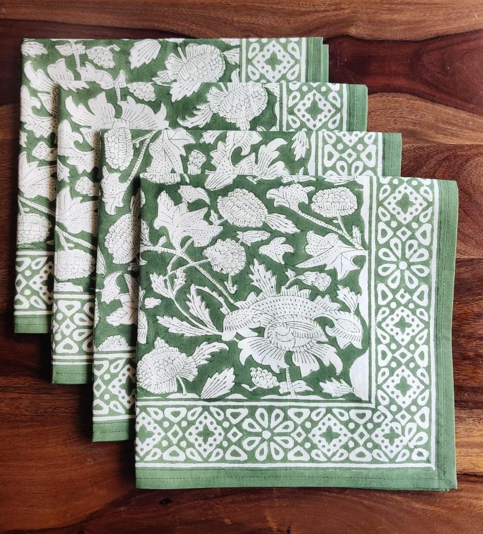 ATOSII Meraki Green 100% Cotton Spring Cloth Designer Dinner Napkins, Handblock Print, Washable Durable Linen for Everyday Use Wedding Parties Outdoors Christmas Easter I 20 X 20 Inches I Set of 4 ATOSII Meraki Green 100% Cotton Spring Cloth Designer Dinner Napkins, Handblock Print, Washable Durable Linen for Everyday Use Wedding Parties Outdoors Christmas Easter I 20 X 20 Inches I Set of 4