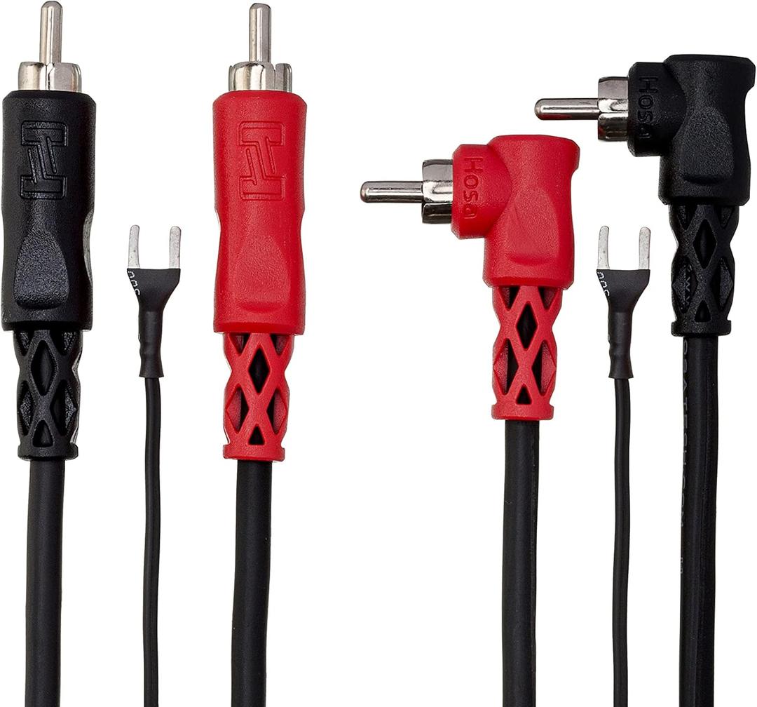 Hosa CRA-202DJ Dual RCA to Dual Right Angle RCA with Ground Wire Stereo Interconnect Cable, 2 Meters, Speaker