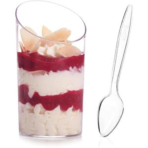 100 Pack Mini Dessert Cups with Spoons - 2.2 oz Clear Plastic Parfait Cups Reusable Shooter Glasses Small Serving Cups for Tasting Party Desserts Appetizer