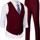 Wehilion Men's Suits 2 Pieces, Vest Pants Set for Men, V-Neck Slim Fit Casual Suit Waistcoat (Medium, Burgundy)