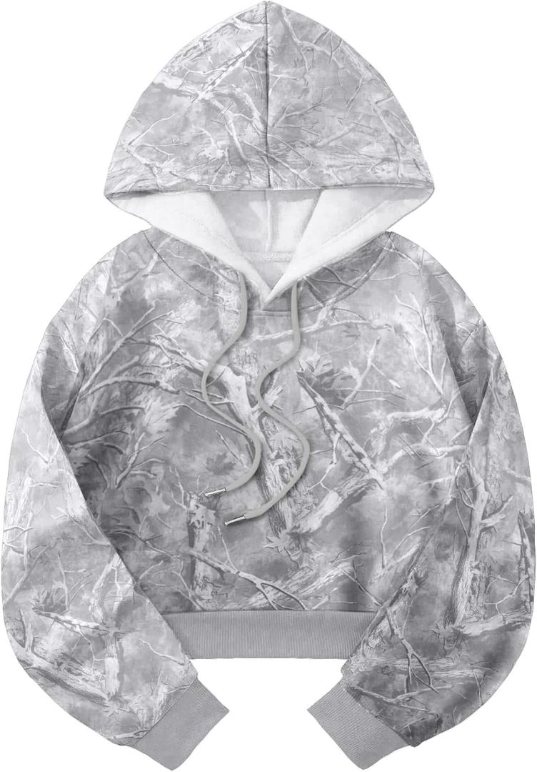 SOFIA'S CHOICE Women's Graphic Print Long Sleeve Oversized Hoodies Punk Preppy Sweatshirts Fall Outfit White Camo, X-Large