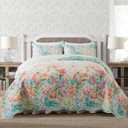 NEWLAKE Quilt Bedspread Sets- Dreamy Flowers Reversible Coverlet Set,Queen Size