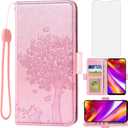 Asuwish Compatible with LG G7 ThinQ Wallet Case and Tempered Glass Screen Protector Flip Card Holder Cell Phone Cover for LGG7 One G 7 Plus LG7 Fit LG7ThinQ 7G Thin Q G7+ G7thinq LGG7thinq Rosegold