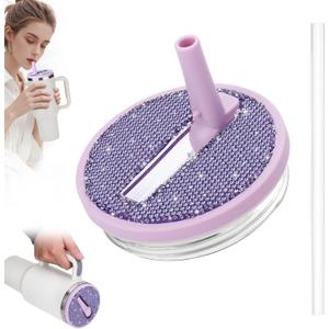 SAVORI 40 oz Tumbler Flip Straw Lid Replacement fit for Stanley Quencher H2.0, Rhinestone 40 oz Leak Proof Lid for Stanley Tumber, Non Spill Lids for Stanley Cup (Lilac-Purple Rhinestone, 40 oz)