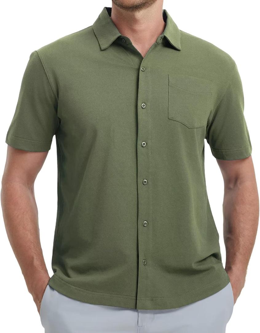 VEBOON Men's Short Sleeve Button Down Shirts Cotton Lightweight Stretch Moisture Wicking Dress Shirt with Pocket