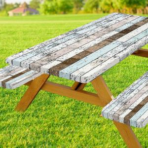3 Piece Picnic Table Covers with Elastic Fitted Picnic, Bench Covers Farmhouse Camping Tablecloth Waterproof Picnic Table for Outdoors Wood Grain 72"x 30"in