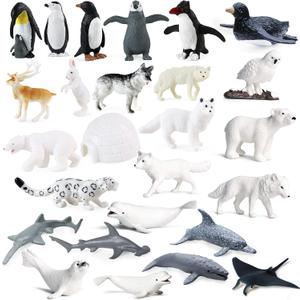 SIENON 26Pack Polar Animal Figures, Mini Plastic Arctic Antarctic Sea Creatures Penguin Polar Bear Walrus Snowy Owl Wolf for Kids Educational Christmas Birthday Cake Topper Gift Easter Egg Decor