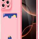 oakxco for iPhone 16 Pro Case with Card Holder, Silicone Wallet Phone Case with Credit Card Slot, Soft Rubber Thin Slim Purse for Women Men, Cute Solid Color & Protective Bumper, Light Pink