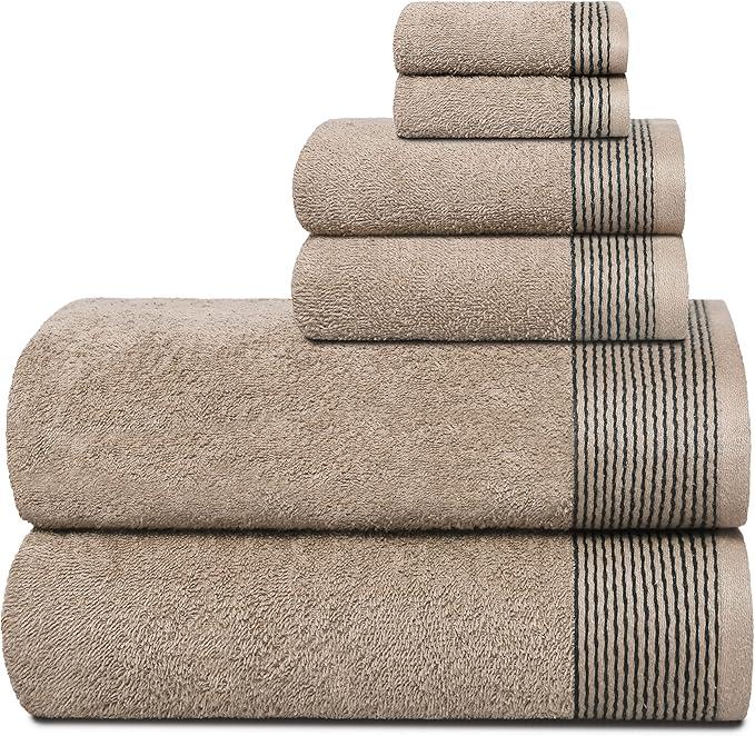 BELIZZI HOME 100% Cotton Ultra Soft 6 Pack Towel Set, Contains 2 Bath Towels 28x55 inchs, 2 Hand Towels 16x24 inchs & 2 Washclot