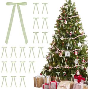 24 Pieces Satin Ribbon Bows 6 x 12 Inch Large Twist Tie Christmas Tree Bow for Gift Wrapping Bottle Balloon Treat Bag DIY Craft Wedding Bridal Baby Shower Birthday Party Decoration (Sage Green)