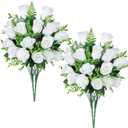 XONOR Artificial Rose Flowers - 4Bouquets Realistic Fake Silk Roses for Wedding Party Home Centerpieces Office DIY Cemetery Grave Decoration (Pack of 4, White)