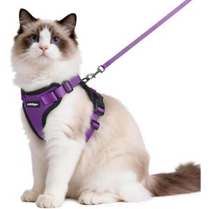 rabbitgoo Cat Harness and Leash for Walking, Escape Proof Soft Adjustable Vest Harnesses for Cats, Easy Control Breathable Reflective Strips Jacket, Purple, M