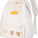 Cute Dcuk Backpack for Teens Girls Women, Kawaii Funny Aesthetic Corduroy Bookbag for High Middle School, White (Medium)