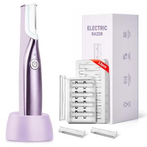 Sonic Dermaplaning Tool for Women, Rechargeable FaceDermaplane Razor with Sonic Edge Technology for FacialHair, Peach Fuzz & Exfoliation Removal, LED Light, 3 Speeds, 13 Refill Blades(Purple)