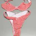 Women's Gingham High Cut Bikini Set 2 Piece Bowknot Spaghetti Strap Plaid Swimsuits Summer Beachwear (Large, Red)
