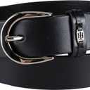 Tommy Hilfiger Women's TH Ornament Logo Casual Leather Belt for Jeans, Trousers and Dresses (X-Large, Black)