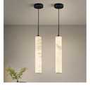 LMQNINE Natural Alabaster Pendant Lights for Kitchen Island White Marble Long Tube Chandelier Modern Black Ceiling Light Fixtures for Bedroom Dining Room Table Living Room Hallway(M-2Pack)