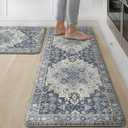 GENIMO Kitchen Mats for Floor 2PCs, Washable Anti Fatigue Mat for Cushioned, 17.3"x47"+17.3"x30", Waterproof Kitchen Rugs, Non Slip Comfort Standing Mat Rug for Home, Sink, Laundry