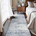 Hallway 2x8 Washable Runner Rug: Abstract Stain Resistant Kitchen Entryway Rugs Farmhouse Ultra Soft Bathroom Bedroom Print Floor Mat Thin Non-Slip Indoor Carpet for Living Room Laudry(2x8,Blue/ivory)