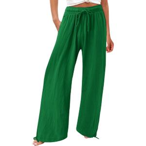 Womens Elastic High Waisted Palazzo Pants 2024 Summer Trendy Casual Wide Leg Pant Long Lounge Trousers with Pocket (Small)