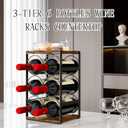 Wood Countertop Wine Rack No Need Assembly 6 Bottles Black + Rustic Brown