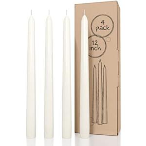CANDWAX Ivory Taper Candles 12 inch Dripless - Set of 4 Tapered Candles Ideal as Dinner Candles - Smokeless and Unscented Taper Candles Long Burning - Hand Poured Tall Candlesticks