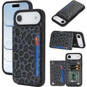 iCoverCase Compatible with iPhone Air Wallet Phone Case with Card Holder for Women Men, [RFID Blocking] Card Slots PU Leather Protective Wallet Case for 17 Air (Black Leopard) (for Air (6.5 inch))
