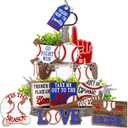 16Pcs Baseball Tiered Tray Decor Set Baseball Signs Wooden Block Signs Sport Theme Tabletop Signs with Hemp Rope for Home Party Table Centerpiece Supplies