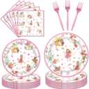 Fairy Birthday Party Supplies Tableware - 96PCS Butterfly Flower Fairies Plates and Napkins Birthday Decorations, Enchanted Forest Garden Party Tableware Set, Fairy Party Supplies Serve 24 Guests