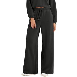 ODODOS Women's Modal Soft Extra Wide Leg Pants with Pockets Drawstring High Waist Pull-On Casual Pants, Black, X-Large (Black)