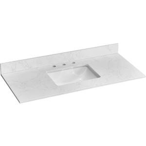 48x22 Vanity Top with Sink, Belly White Engineered Stone Counter Top with Middle Undermount Sink& Backsplash,8in. Faucet Hole Spacing Vanity Sink Top