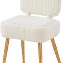 Updated Vanity Chair, Storage Ottoman with Folding Back & Gold-Toned Metal Legs, Ottoman Seat with Teddy Velvet for Dressing Room Living Room Bedroom, 15" x 12" Inch (White)