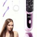 Go Brush Pro Hair Straightener  Cordless Comb with Negative Ion, 7400mAh Fast Heating & Portable Travel Design, Rechargeable Brush for Straightening and Curling (Purple-1Pcs)
