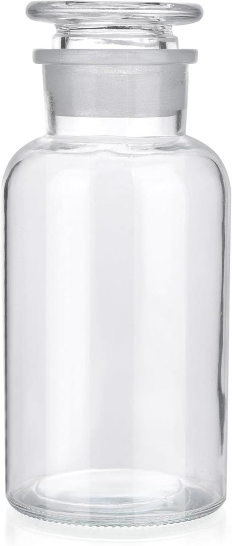 Lab Glass Reagent Bottle,Wide Mouth Glass Storage Bottle with Ground Stopper,Decorative Bottles/Vase (Clear, 500ML) (16.9 Ounces)