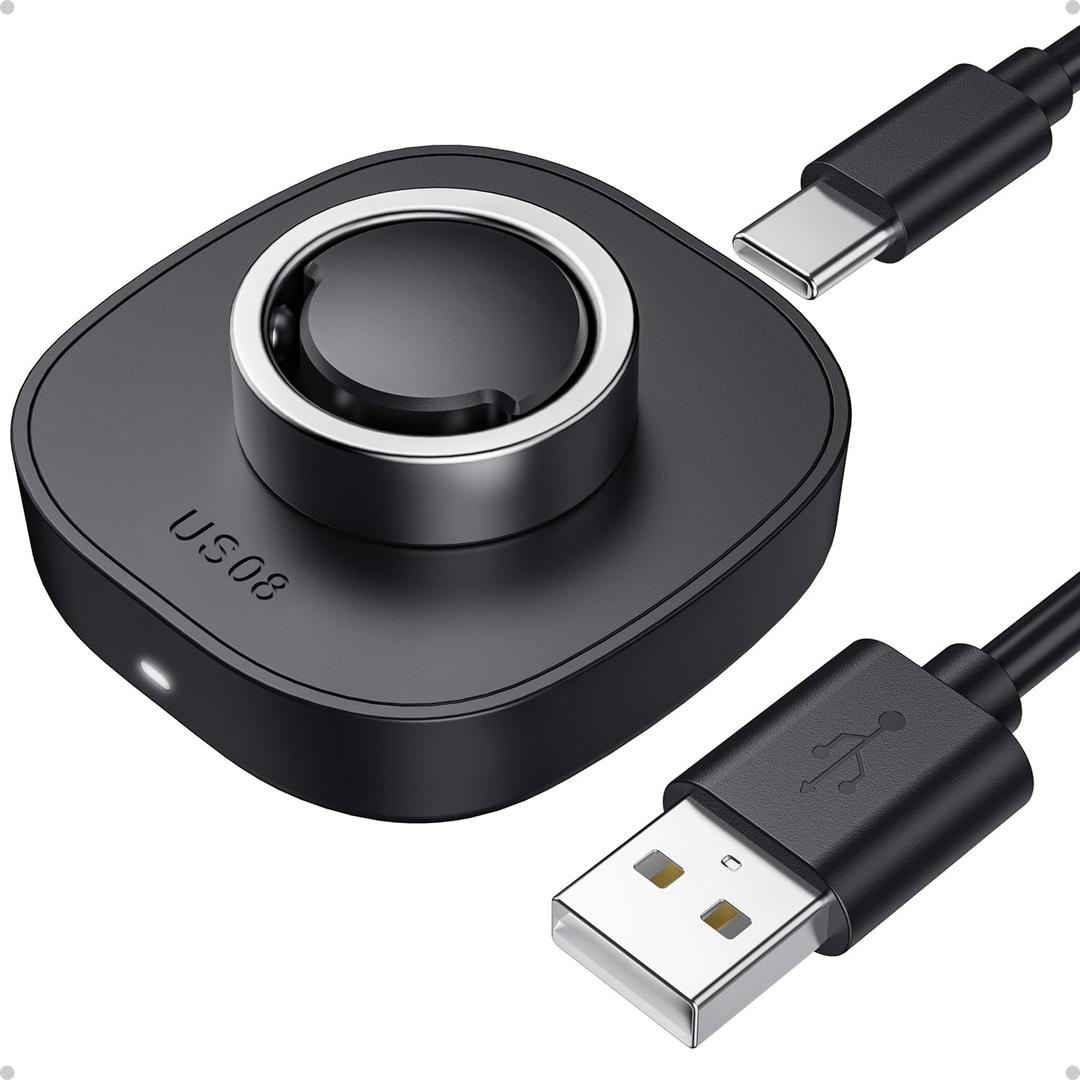 Travel-Friendly Smart Ring Charger, Compatible with Ring Gen3 Charger Size 8, Fast and Safe Charging with USB-C Cable (Black) - Essential for Smart Ring Users