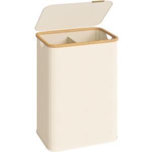 SONGMICS Laundry Hamper, Laundry Basket with Lid, Foldable Storage Basket, Bamboo Frame, for Bedroom, Living Room, Oxford Fabric, 37 Gal. (140 L), Cream White ULCB519WD01