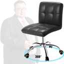 360 Office Desk Chair,PU Adjustable Rolling Task Chair with Backrest for Barber,Office,Home, Computer,360 Swivel,Armless (Black)
