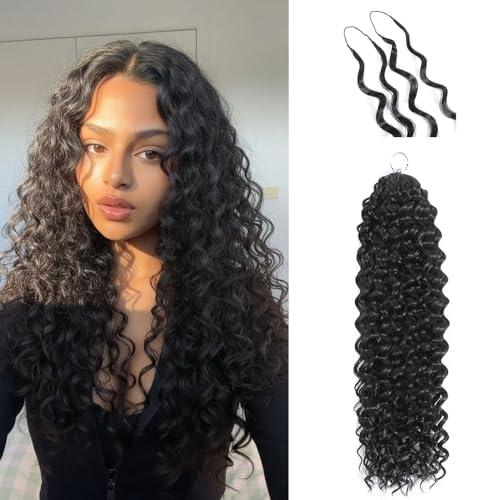 Pre-Separated Feather Crochet Human Hair Natural Black Extensions Deep Wave 18 Inch Invisible Crochet Hair for Black Women