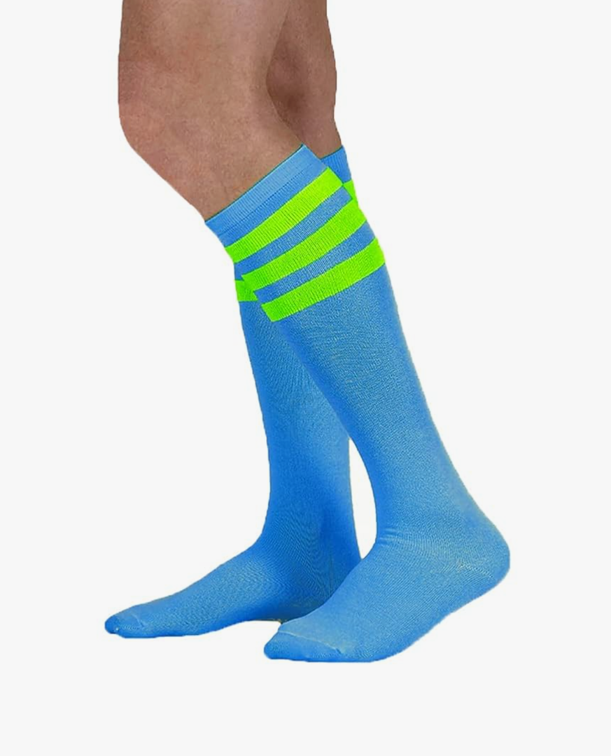 NEON NATION Unisex Knee High Team Tube Socks with Various Colored Stripes- Lightweight and Breathable