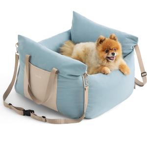 Lesure Small Dog Car Seat for Small Dogs - Soft Dog Booster Seat for Car with Storage Pocket and Clip-On Safety Leash and Thickened Memory Foam Filling, Pet Travel Carrier Bed, Light Blue