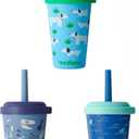 REDUCE GoGo's Kids Portable Tumbler Cups with Lids and Spill-Proof Straws - 3 Pack of Stackable 12 oz Tumblers with Twist-On Lids - Easy Storage, Dishwasher Safe - Scavenger Boy Set