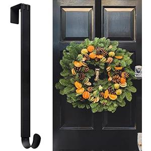 Myfolrena Wreath Hanger Adjustable Door Hanger Wreath Hanger for Front Door 15 to 24inch,Wreath Hook, Hold Up 20lb (Black,1 Pack)