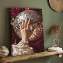 Elegant Hand with Pearl Bracelets and Disco Ball Canvas Wall Art - Glamorous Vintage-Inspired Decor