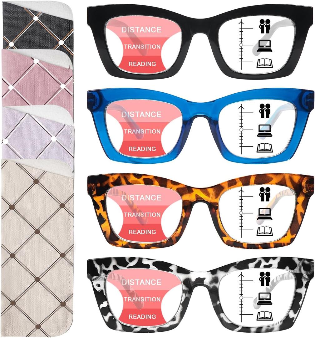 SIGVAN Progressive Multifocus Reading Glasses for Women Men Blue Light Blocking Spring Hinge Computer Multifocal Readers (4 Mix-1)