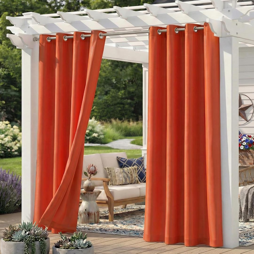Set of 6 Outdoor Curtains for Patio Waterproof, Breathable Grommet Panels for Porch, Pergola & Gazebo, Light Filtering, Weatherproof, 54W x 95L Inches, Orange