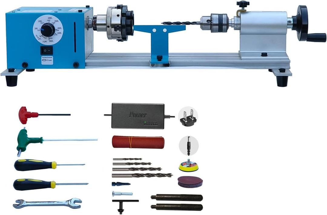 Lathe Wood Mini Lathe Machine Multi-Purpose Type Extended Processing Diameter 2.5 Inche, Processing Length 7.5 Inche Support for Drilling (Full Size)